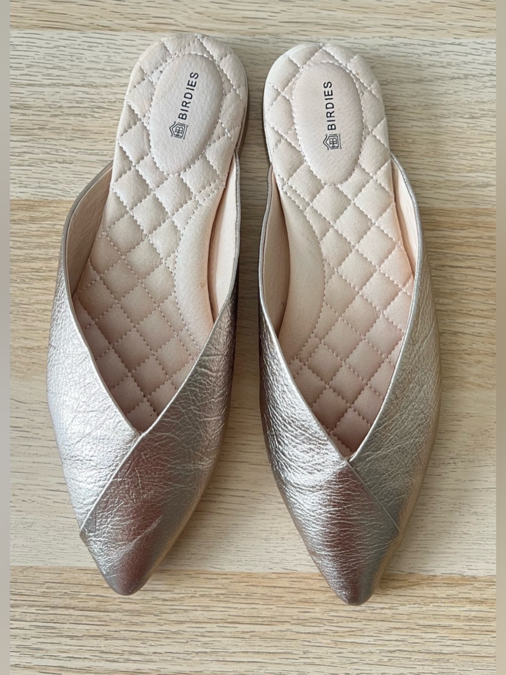 Birdies The Swan Gold Leather Mules Pointed Toe Flats Size 9